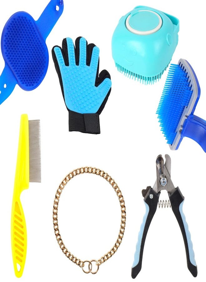 REGIIS Dog Grooming Kit with Nail Clipper, Brushes, Glove, Comb, and Shampoo Dispenser, Multi-Color Pet Care Tools Set(7 PACK) - Image 1